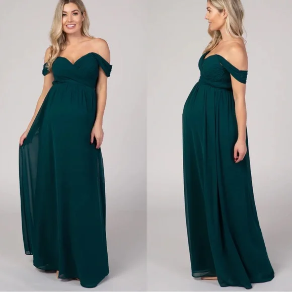 Flower Girl Asos Childrens Wear Pinkblush Dresses Pinkblush Forest Green  Off Shoulder Chiffon Maxi Maternity Dress Poshmark